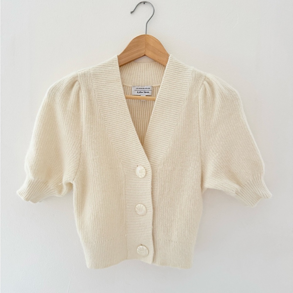 & Other Stories cropped short sleeved alpaca cardigan in cream.